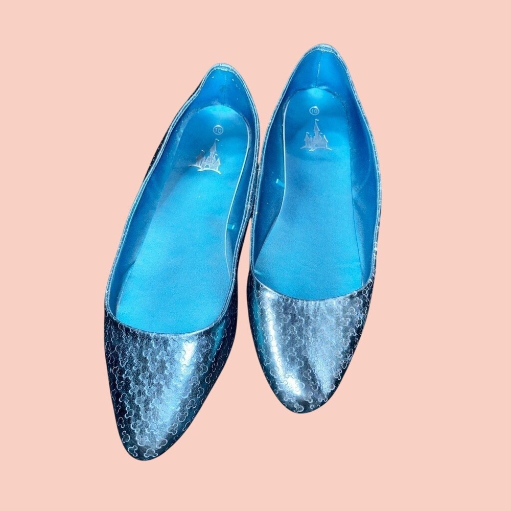 Disney Parks Cinderella Ballet Flats Womens 10 Blue Metallic Mickey Icon rare